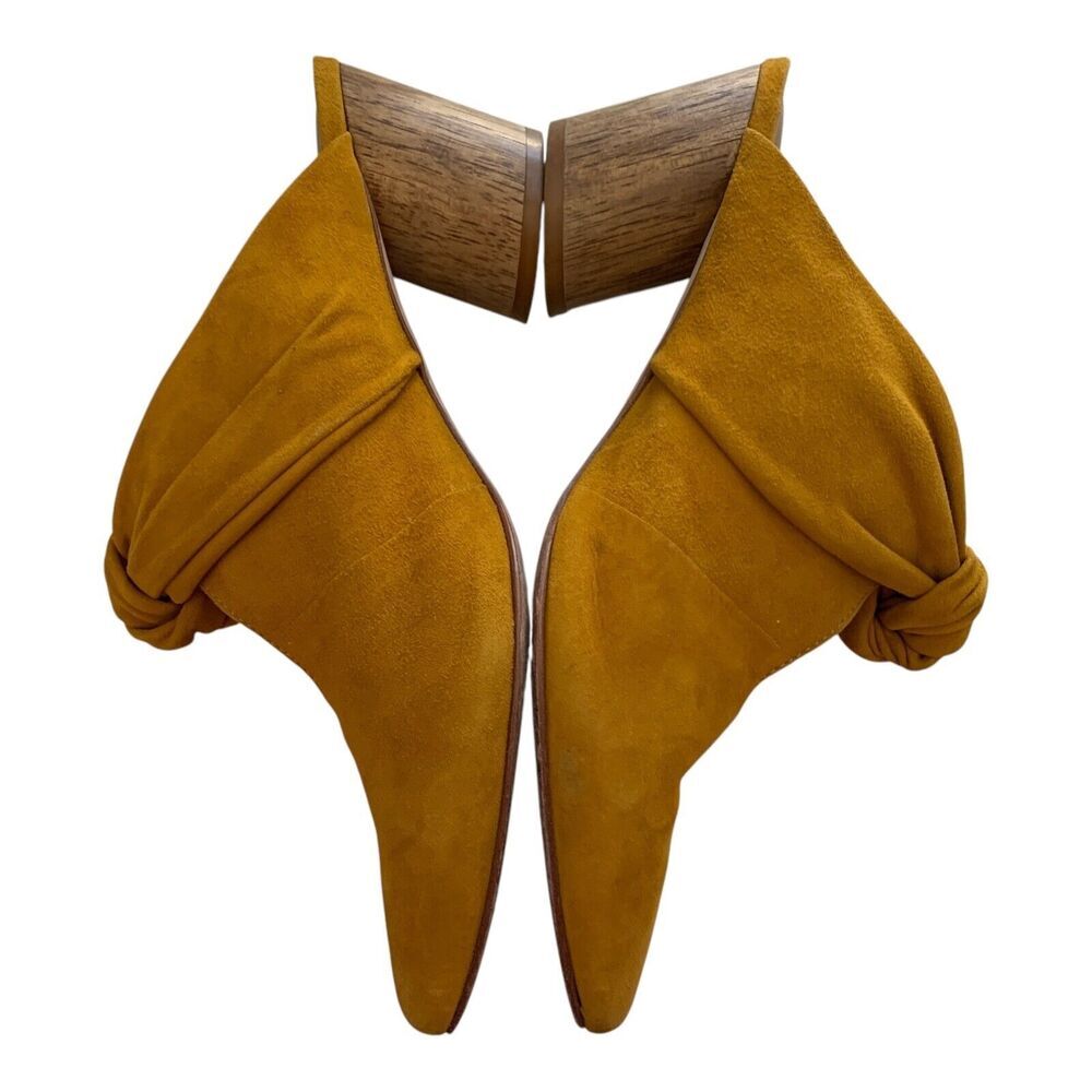 Bernardo Pumps Size 7.5 M US Mustard Yellow Suede Heels Close Toe Slip On Mules - Picture 8 of 16